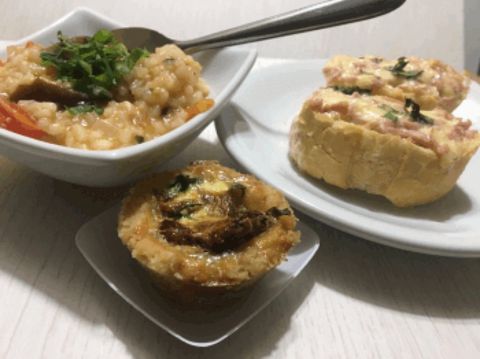 Pratos de finger food montados em porções individuais